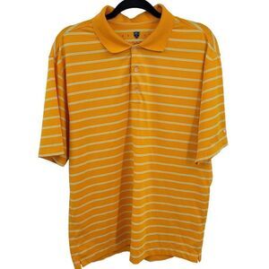 Mens‎ Nike Golf Polo Shirt M Bright Orange Green Striped Perforated Neon
